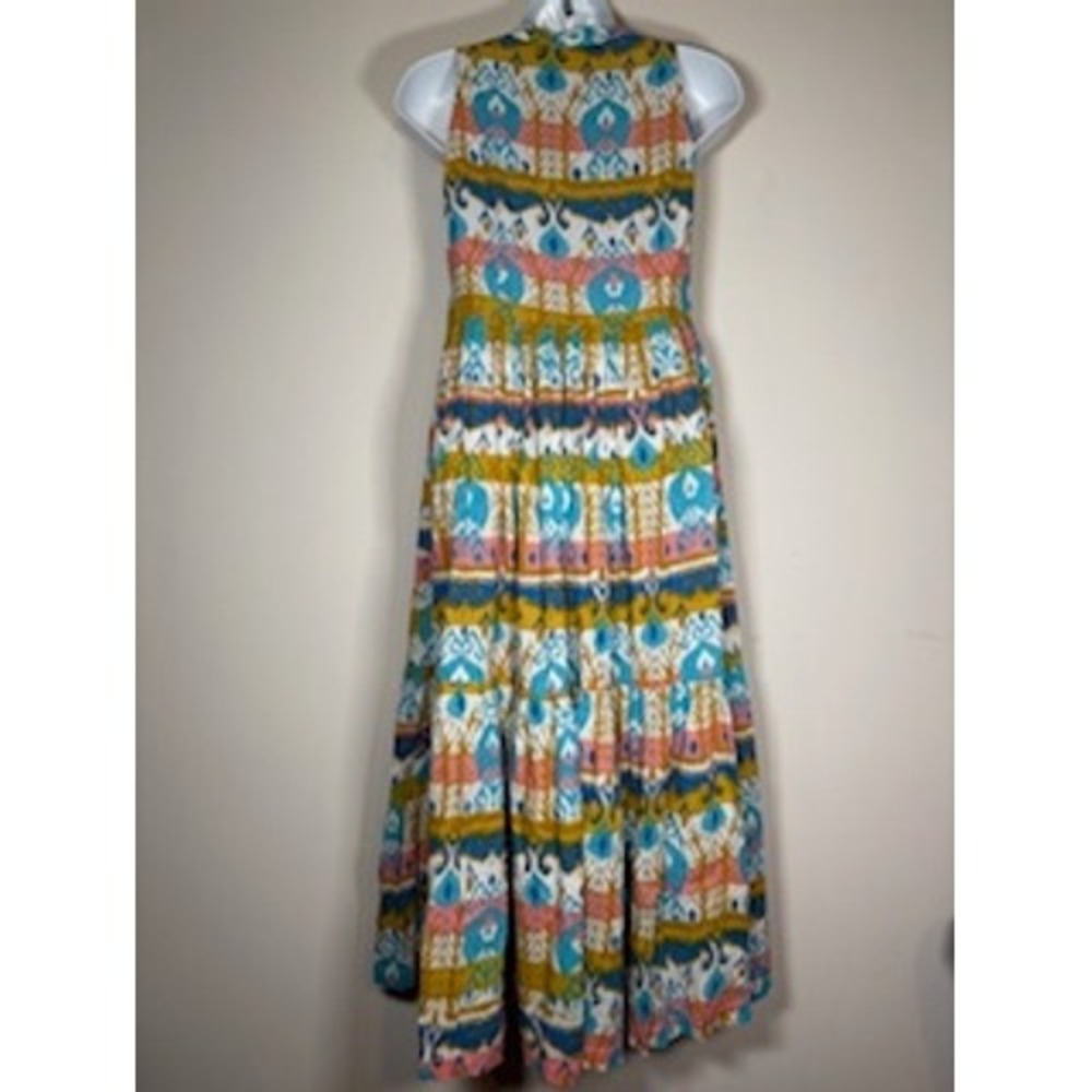 Sangria Maxi Dress S Multicolor Ikat Tiered Boho Tassel Cotton Summer Festival - Picture 4 of 8